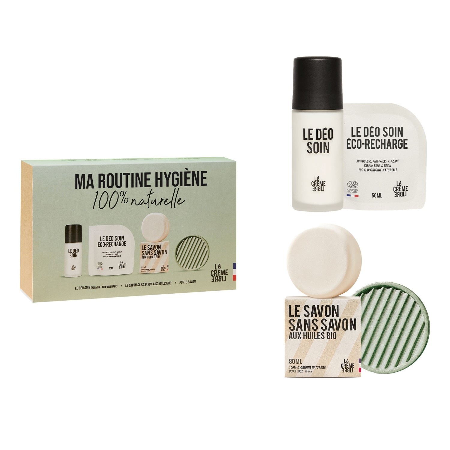La crème libre Coffret Le Déo Soin + Le Savon sans Savon avec son porte-savon