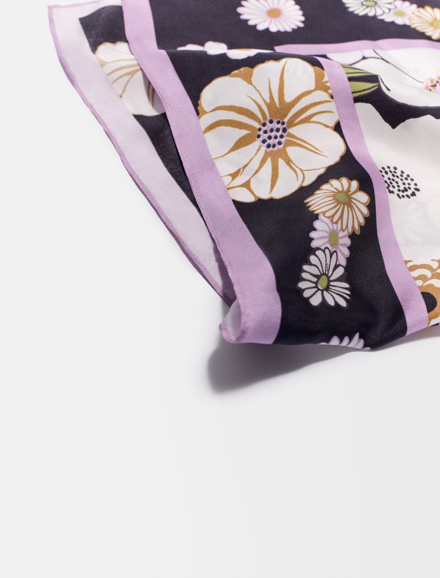 Zijden sjaal met bloemenprint - Fleur jaren 70 noir