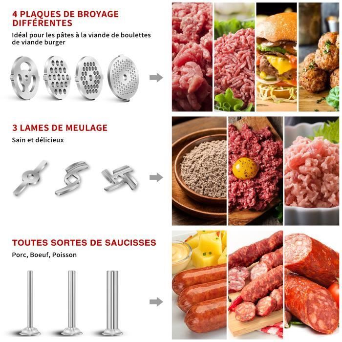 Accessoire broyeur pour mélangeur KitchenAid, 3 tubes et supports de remplissage de saucisses, 4 disques, 2 lames, presse à hamburge