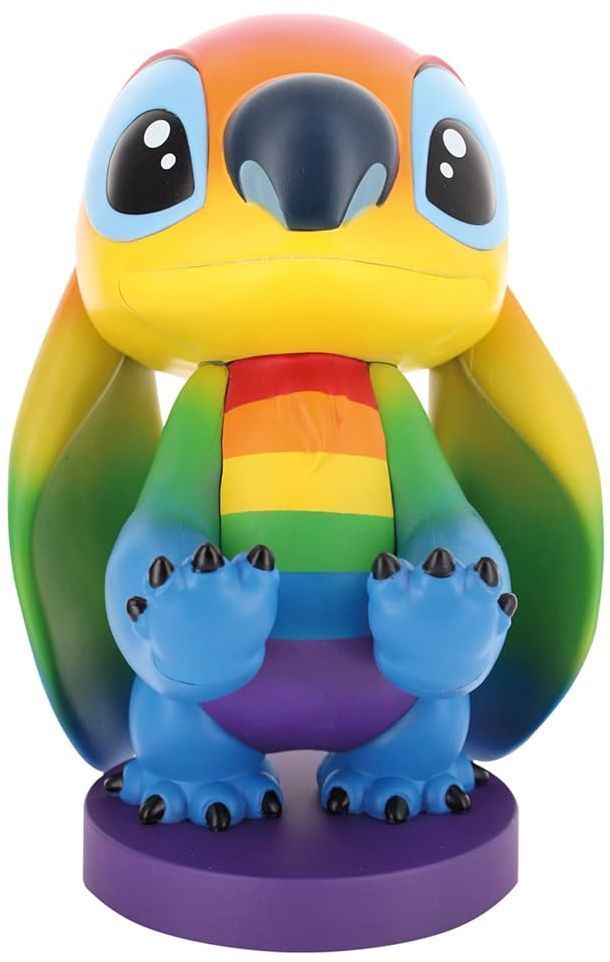 Figura de Stitch Arcoíris de Disney - EXQUISITE GAMING - Cable Guys - Soporte para auriculares, smartphone o accesorios pequeños - 20 cm