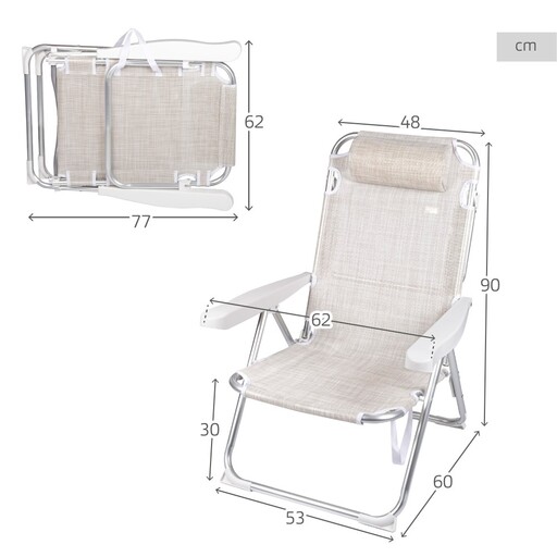 2-in-1 opvouwbare strandstoel en ligstoel met kussen Aktive