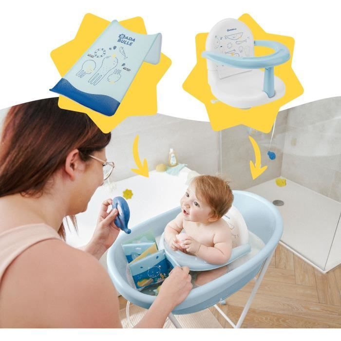 Bañera para bebés Badabulle con forma de ballena, fabricada en Europa, puede albergar una hamaca o un asiento de baño, desde el nacimiento hasta los 24 meses.