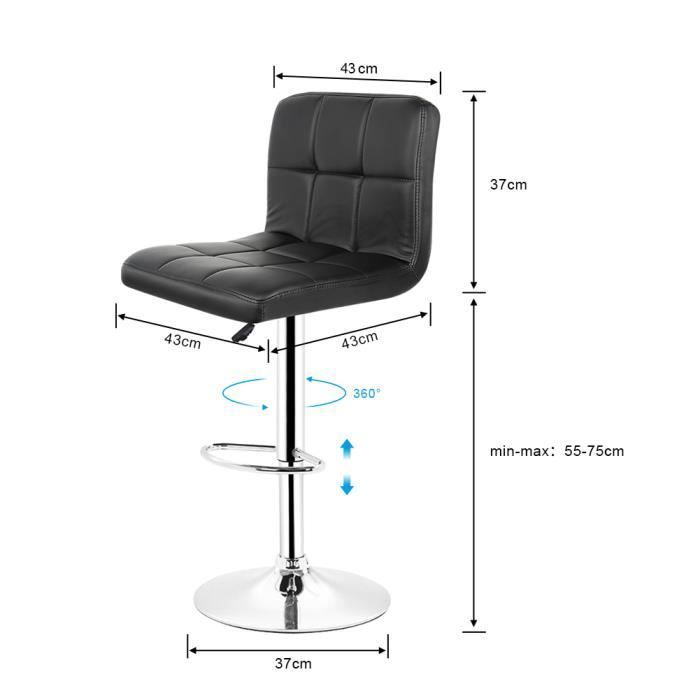 Conjunto de 2 banquetas de bar estilo bistrô - Cadeiras de bar em couro sintético preto - Altura ajustável de 55 cm a 75 cm