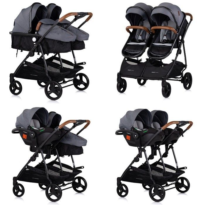 DUO SMART Stroller for twins or closely spaced children, 79 cm wide, Grey + 2 i-Size infant car seats, grey