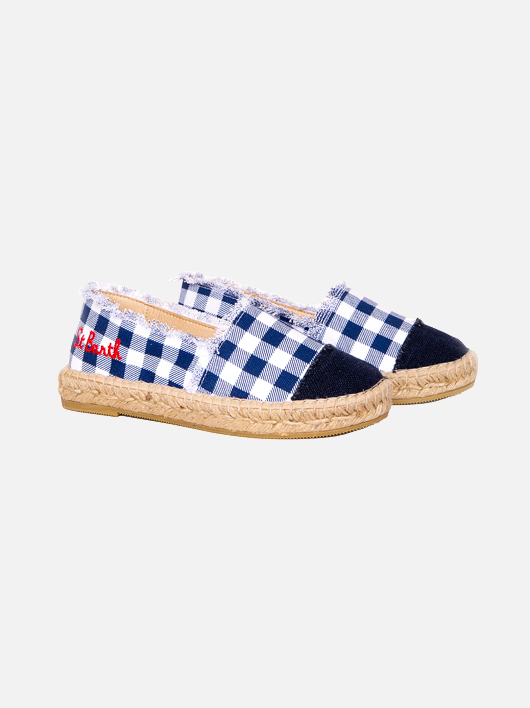 Espadrilles van canvas met vichy-print en borduurwerk.