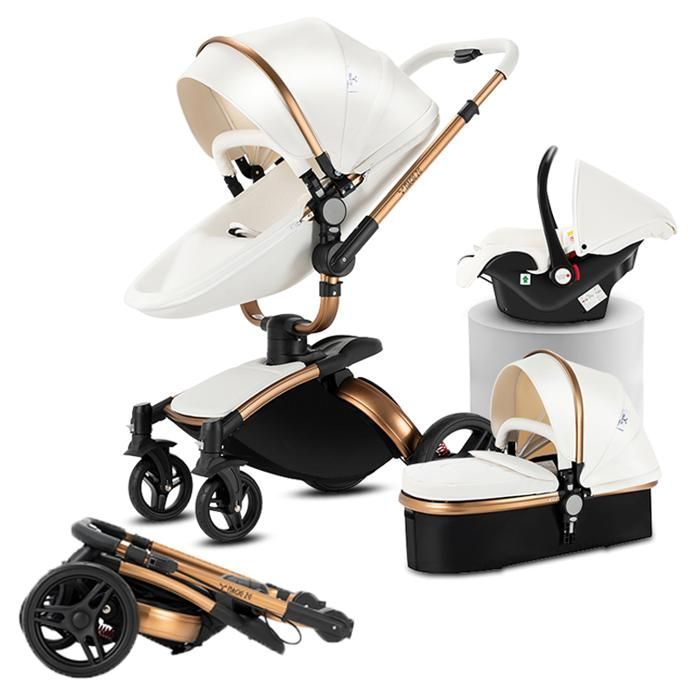 Cochecito Magic ZC 3 en 1, sistema de viaje 3 en 1, piel sintética, rotación de 360°, cesta grande, de 0 a 3 años, peso máximo 15 kg, blanco