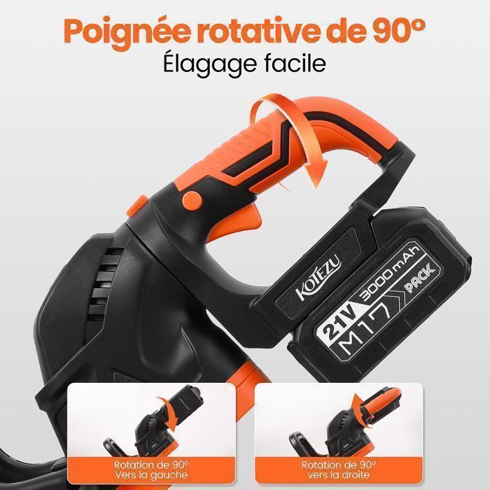 Taille-haies avec 2 Batteries 3Ah Rechargeable, Lame 51cm Double Tranchant, Écartement 15mm, Poignée rotative, Moteur Sans Balais