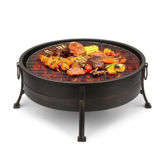 Braséro - Blumfeldt Catania - 2-en-1 Ø 80cm avec grille - Braséro barbecue - Design en acier bruni