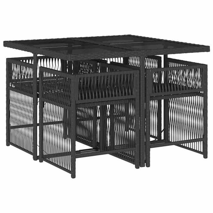 Conjunto de comedor de jardín - vidaXL - 5 piezas - Resina tejida - Negro - 110x106x73 cm (mesa) - 50,5x54x79 cm (silla)