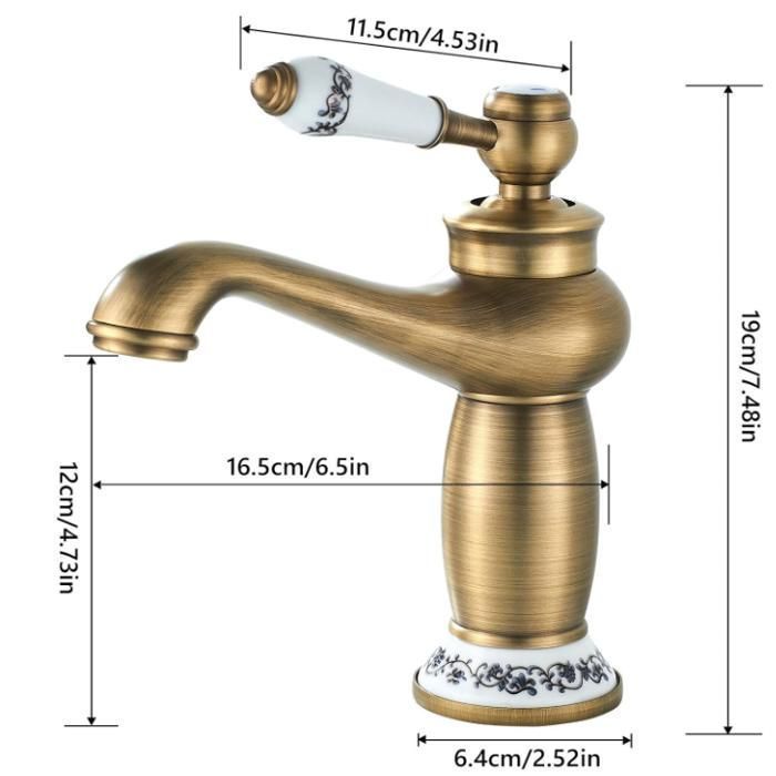 Vintage Bathroom Faucet, Single Lever, Floral Ceramic, Antique Brass, Bidet Basin Faucet for Bathroom Sink