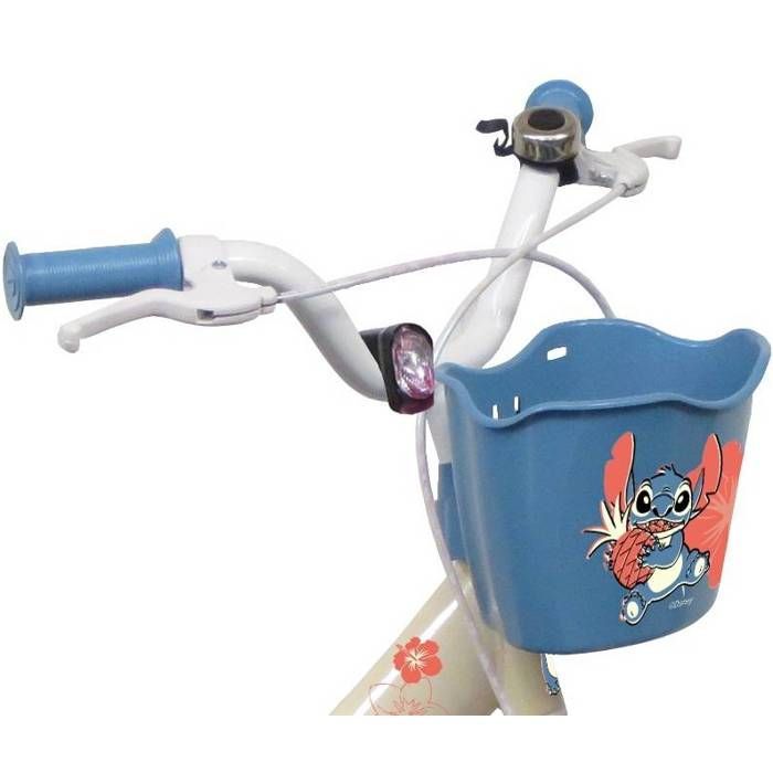 Bicicleta infantil de 14 pulgadas de STITCH / DISNEY (tamaño infantil de 90 cm a 105 cm) equipada con 2 frenos, cesta, portamuñecas y ruedines.