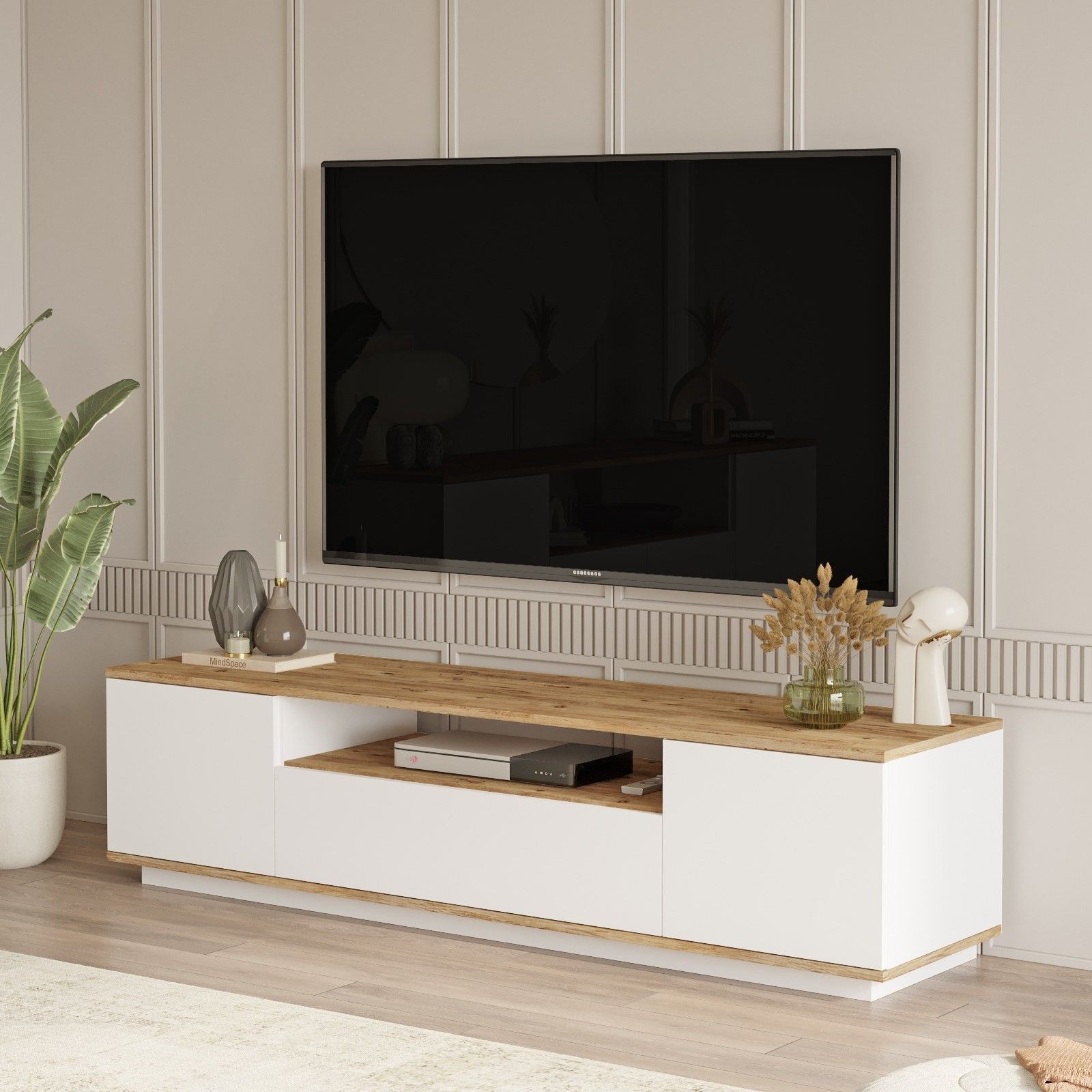 Mueble para TV - FR7 - Pino atlántico / Blanco - 180 x 45 x 45 cm