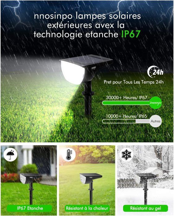 Confezione da 2 faretti solari da esterno, 30 LED, impermeabili IP67, faretto solare orientabile con pannello solare a 180°