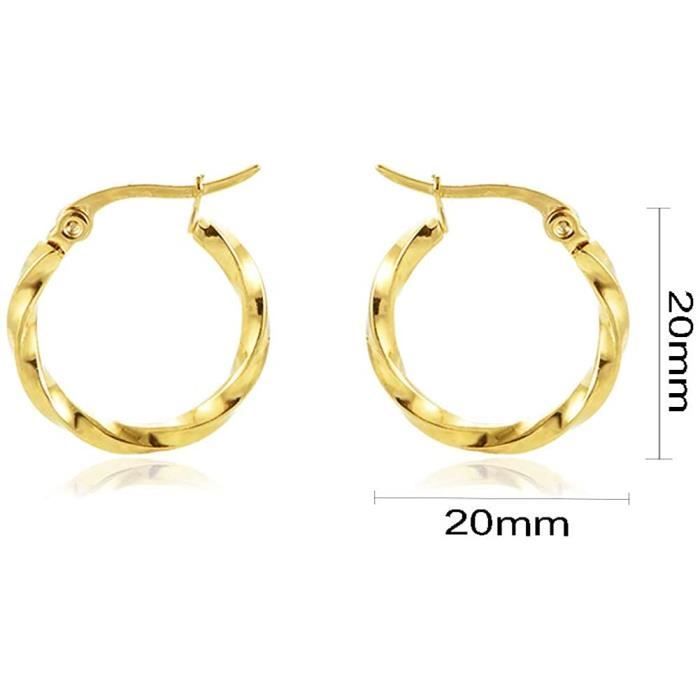 Twisted hoop earrings in yellow gold, 20 mm[991]