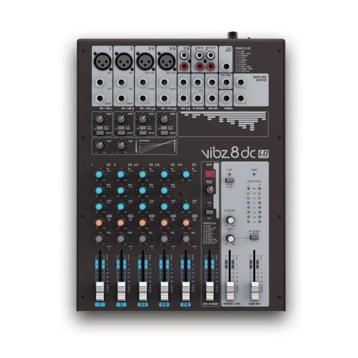 Table de mixage live LD System 8 canaux avec effets et compresseur intégrés