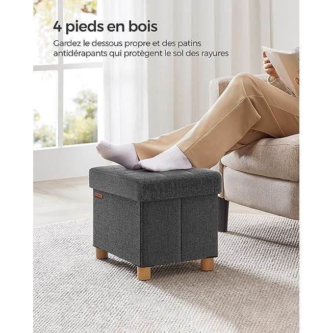 Otomana plegable con reposapiés - SONGMICS - Gris oscuro - 32 x 40 x 33,5 cm - 300 kg