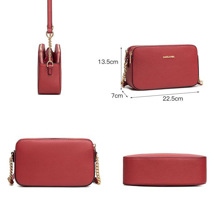 David Jones - Borsa a tracolla piccola da donna - Borsa a spalla in ecopelle con tracolla a catena e 3 scomparti - Borsa multi-tasca - Rossa