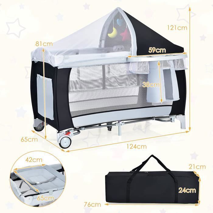 GOPLUS Faltbares Reisebett für Babys (0–36 Monate) – 15 kg Tragkraft – 2 feststellbare Rollen – Matratze/Tisch