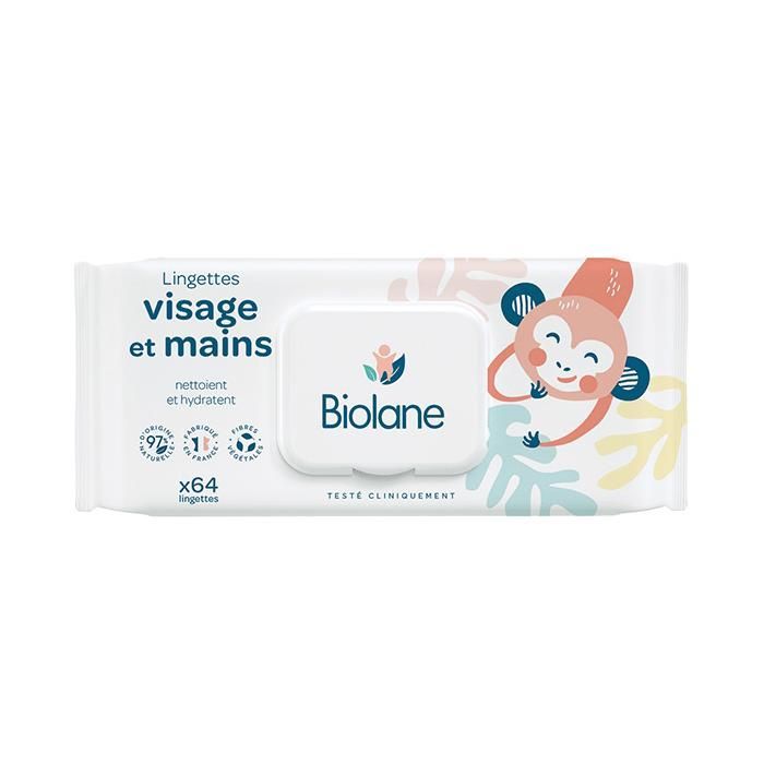Salviette umidificate Biolane per viso e mani, 64 pezzi