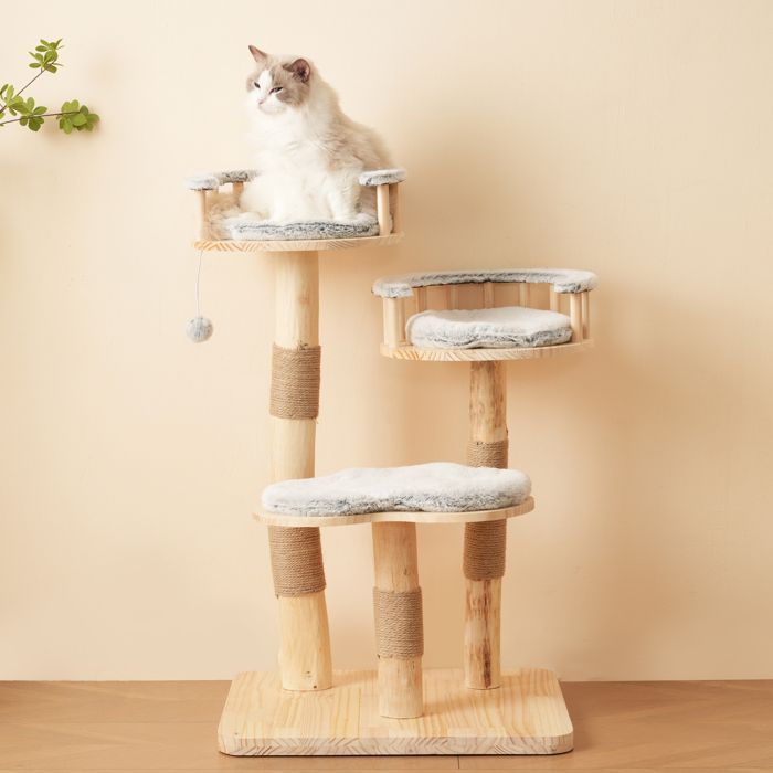 Árbol para gatos - Madera - Plataforma de 3 niveles - Altura 98 cm - Torre de juegos para gatos