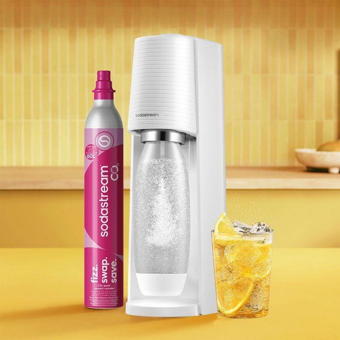 SODASTREAM Soda- und Sprudelwasserbereiter – TERRA Weiß – 1 spülmaschinenfeste Flasche – 1 60-Liter-Gaskartusche