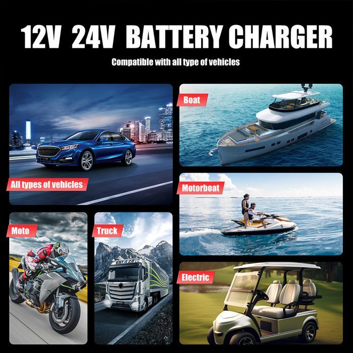 Chargeur de Batterie de Voiture Intelligent Portable 25A/15A pour Moto 12V 24V, Plomb-acide AGM LiFePo4, Courant de Charge Optionnel