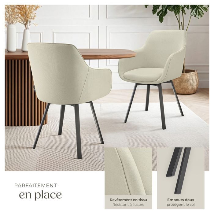 Chairs - TECTAKE - Set of 4 ALICON upholstered swivel chairs with armrests and continuous backrest - Grey/Beige