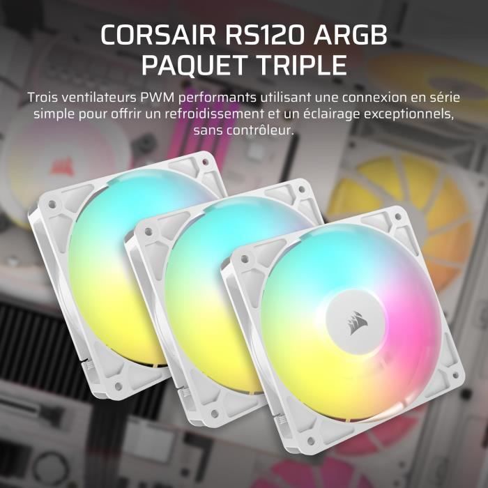 Confezione da 3 ventole ARGB da 120 mm - CORSAIR - RS120 - Bianche