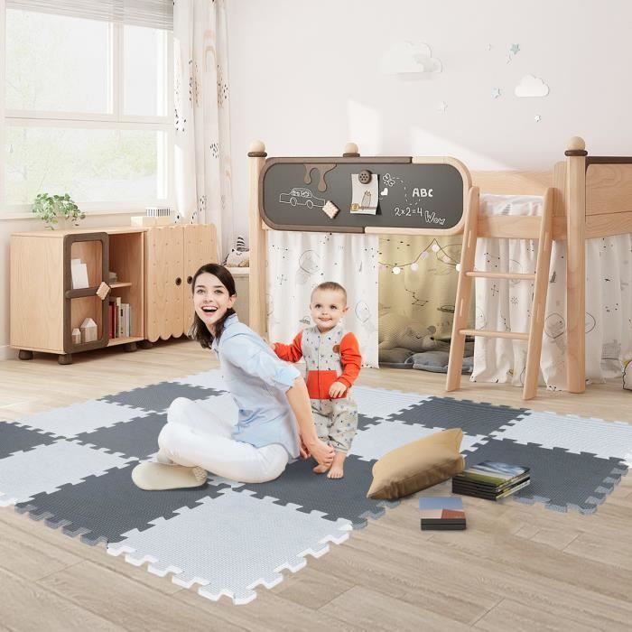 Alfombra de juegos - HOMEWELL - AIRE - 18 piezas - Alfombras de juegos infantiles de EVA - Blanco + Gris oscuro