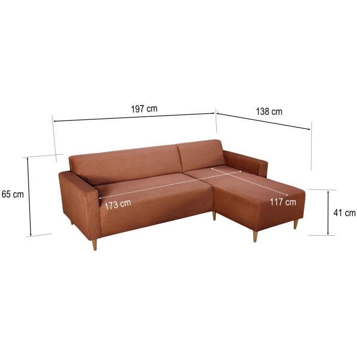 Omkeerbare vaste hoekbank - 4 zitplaatsen - BOB - Terracotta corduroy - 197 x 138 x 65 cm