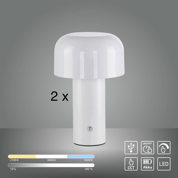 LED-Akku-Tischleuchte Cremini, 2er Set, weiß