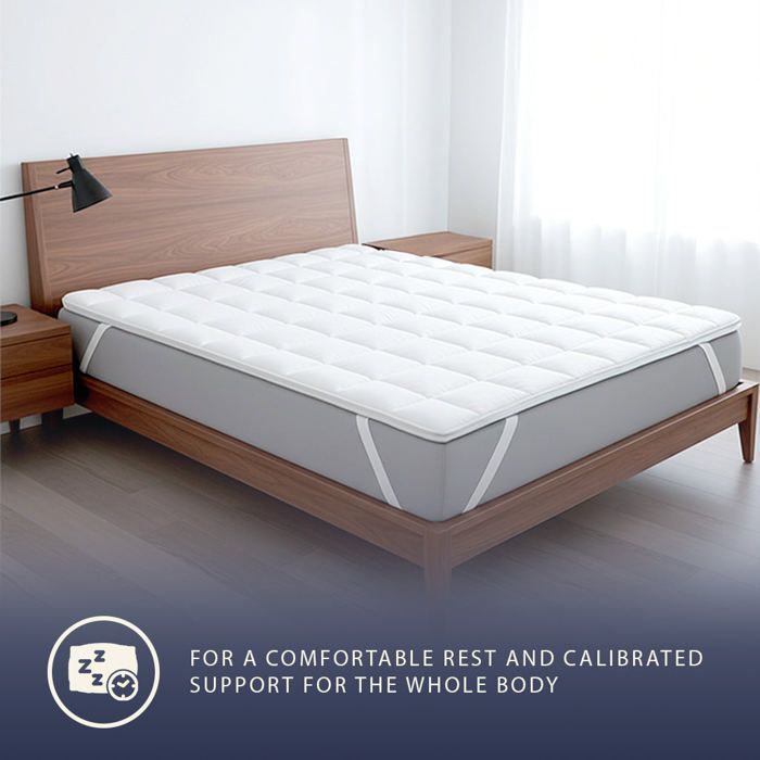 The White Stone Mattress Topper 90x190 cm, Padded with 500 g/m² Wadding | Breathable Microfiber Cover with Elasticated Corners