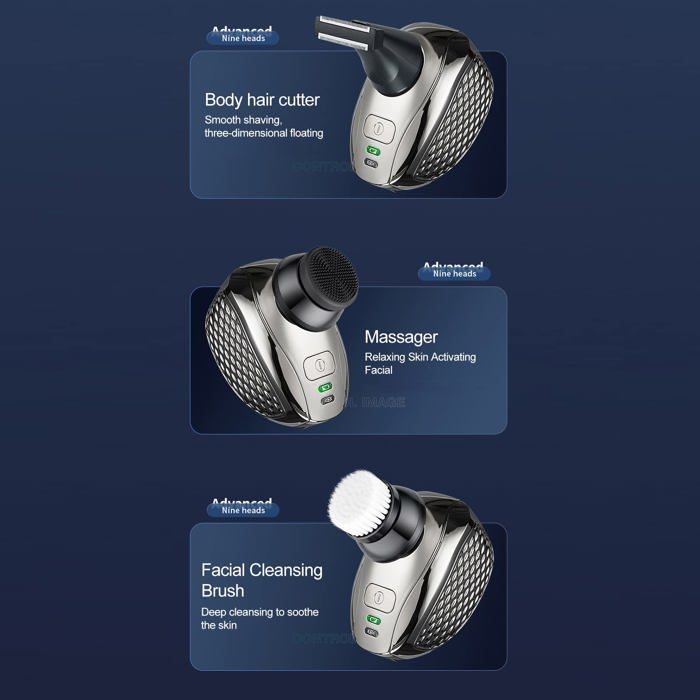 Rasoir à Tête Chauve Homme 6 en 1 IPX7 Étanche, USB Rechargeable Humide/Sèche, Tondeuse Cheveux/Barbe/Nez Cuneary