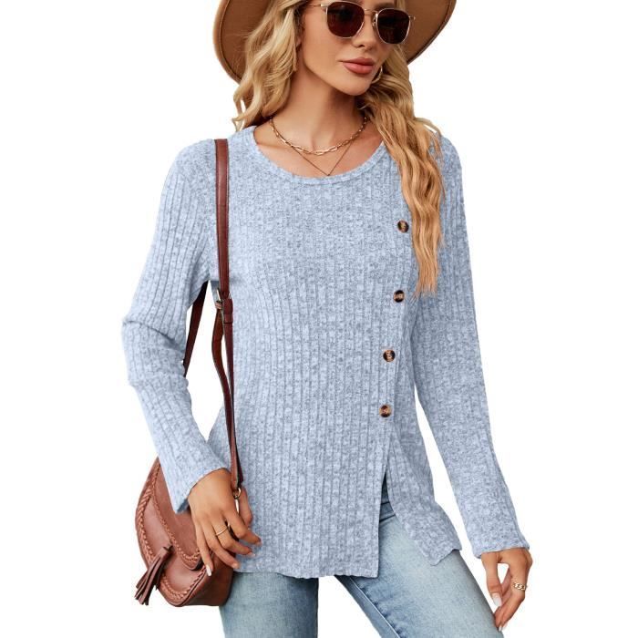 Pull Femme Manches Longues Casual Pullover Lâche Confortable Couleur Unie Pour Printemps Et Automne - Taille EU