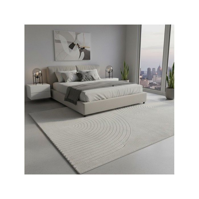 Alfombra moderna con estampado minimalista de arcos, terciopelo denso de 12 mm, diseño contemporáneo para sala de estar (Dimensiones: 120x160 cm - Color: Gris)