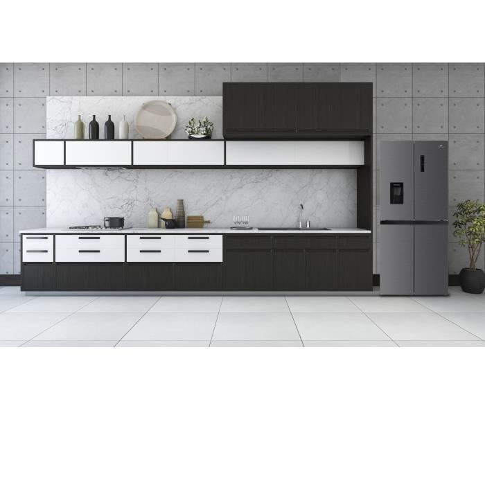 Frigorífico de 4 puertas con dispensador de agua - 464 L - Total No Frost - 79 cm de ancho x 180 cm de alto - Acero inoxidable - Clase energética D