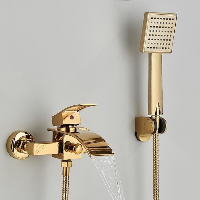 Grifo para bañera - JULLYBATHEVY - Grifo mezclador - Dorado - Latón - Ducha de mano incluida