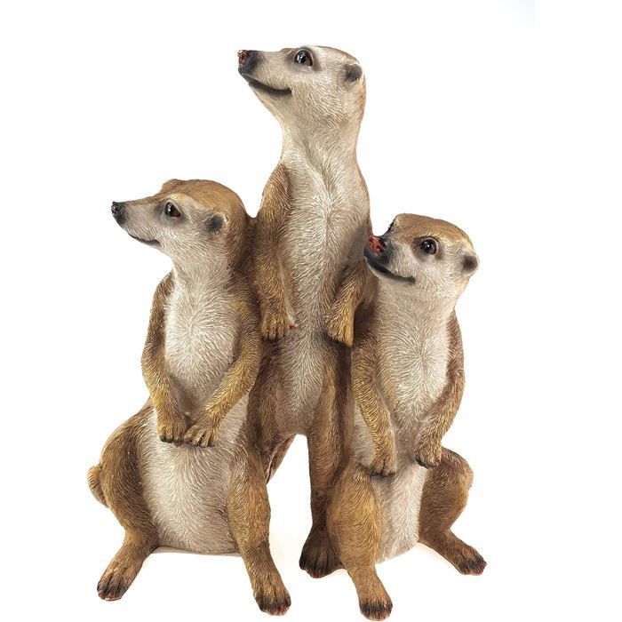 Lot de 3 figurines familiales suricates - Décoration de jardin - Grande taille - Pour l'extérieur - À poser (15,5 x 7,5 x 20,5 cm)