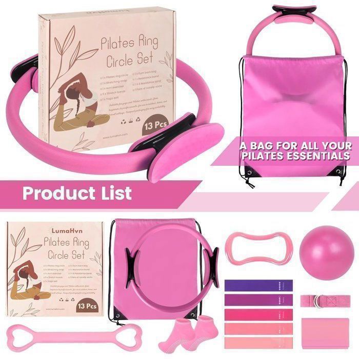 Kit de Pilates Fitness - 13 piezas - Morado - Resistencia - Principiante - Compacto