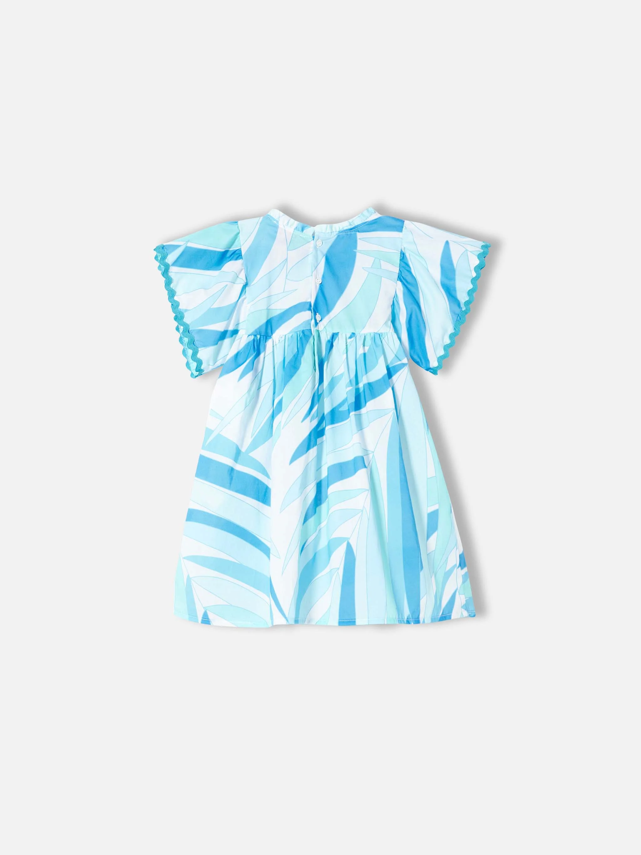 Mädchenkleid mit blauem Palmenmuster