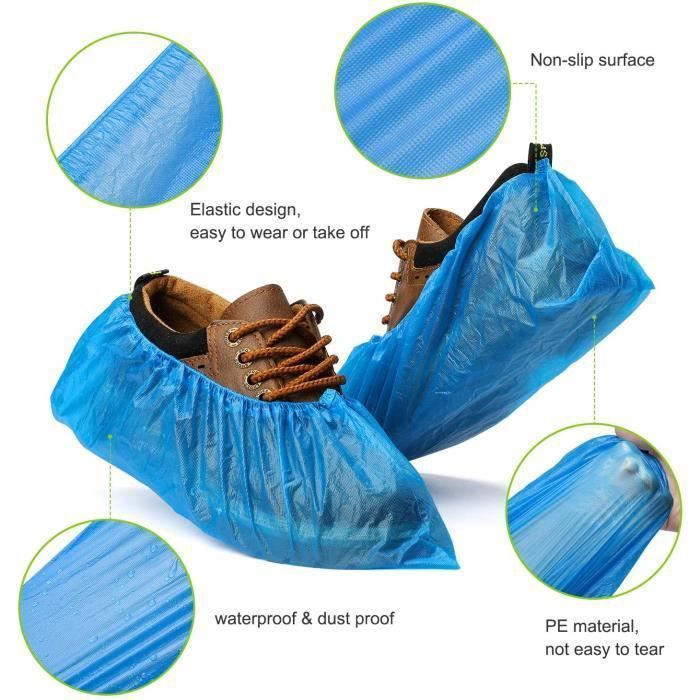 Ezlife Disposable Waterproof Shoe Covers, 100 Pcs, Disposable Non-Slip CPE Plastic Shoe Protectors