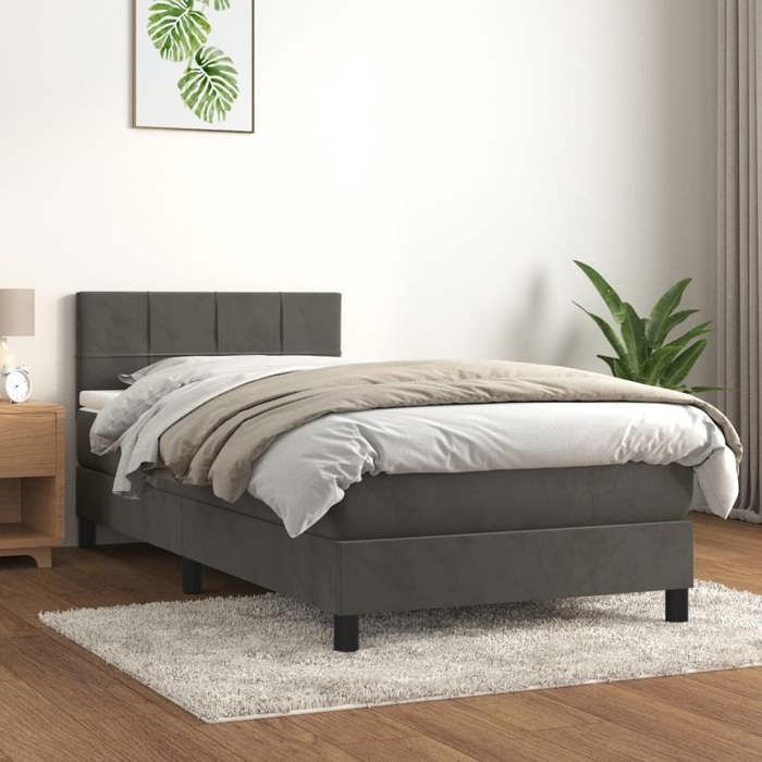 Struttura letto con materasso - Maison Exclusive - 90x200 cm - Velluto grigio scuro - Massimo relax