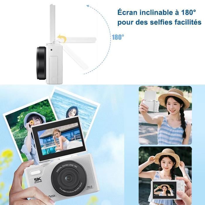 Appareil Photo Numérique 5K 75MP - Écran HD 3