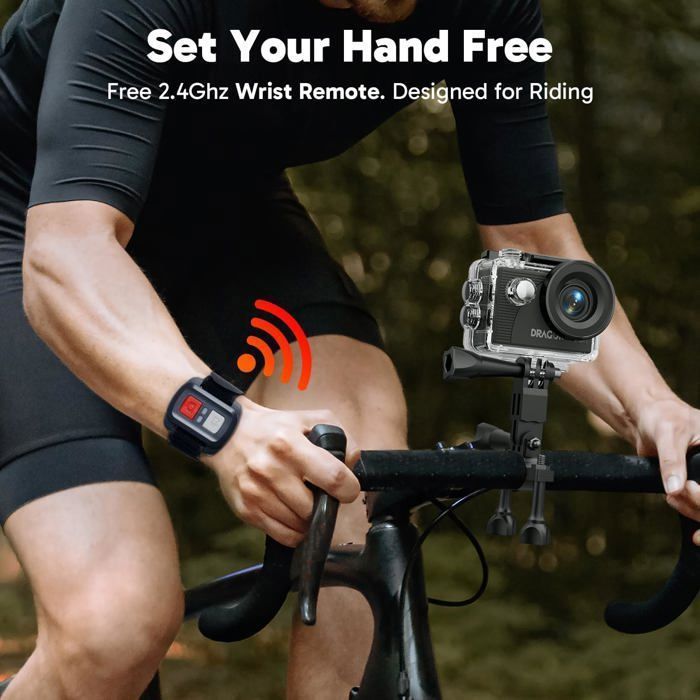 Dragon Touch 4K 20MP 30FPS Vision 3 -toimintakamera, vedenpitävä vedenalainen kamera, 170° laajakulma, 2.4G WiFi kaukosäätimellä, musta