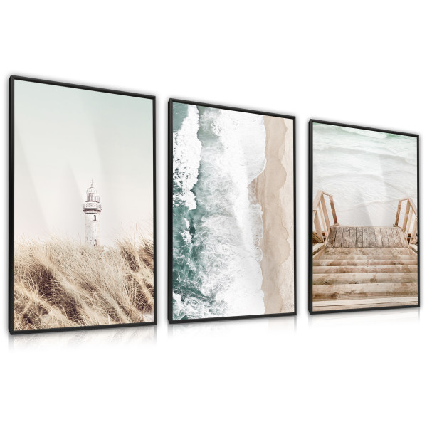 ZESTAW X3 PLAKAT W RAMIE LATARNIA MORZE PLAŻA BOHO 30x40cm
