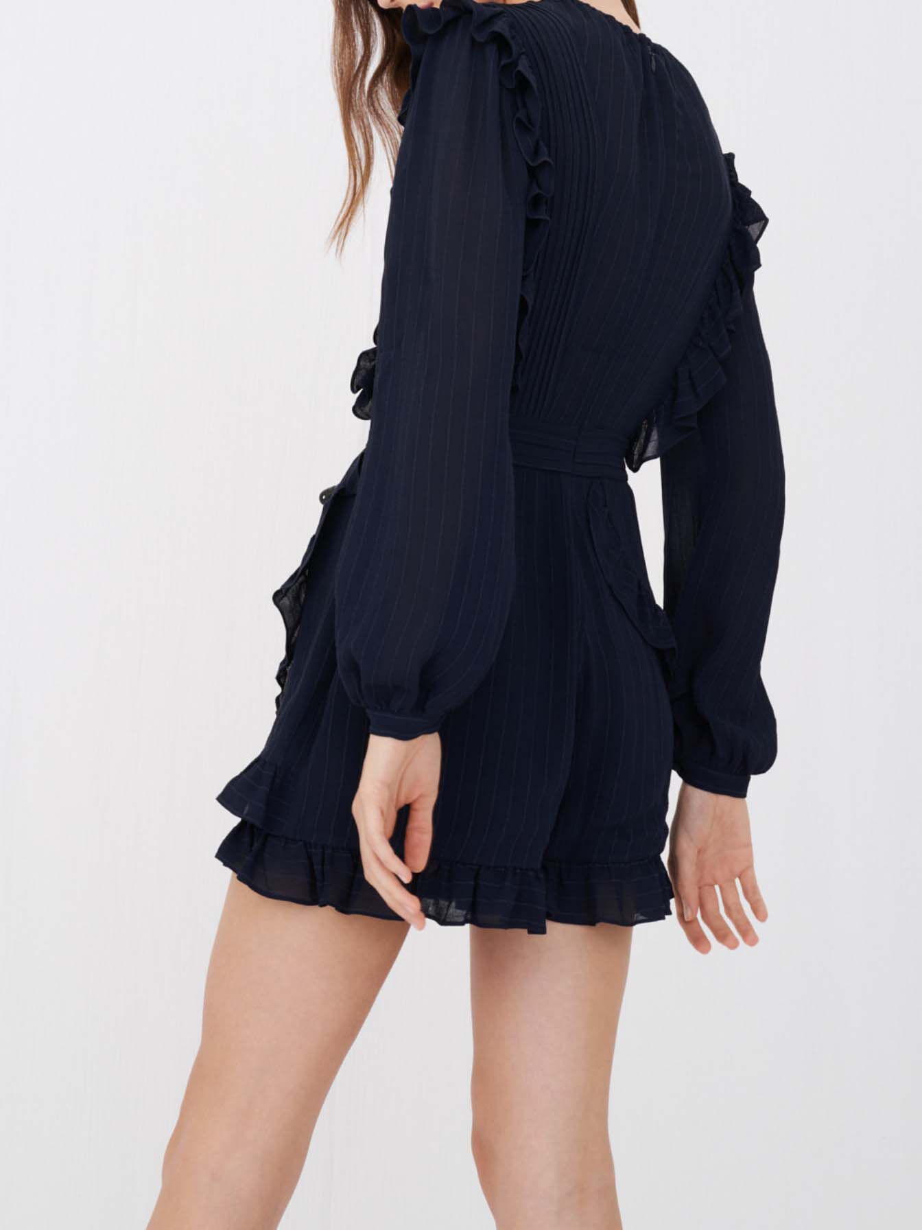 Korte jumpsuit met ruches - Marineblauw