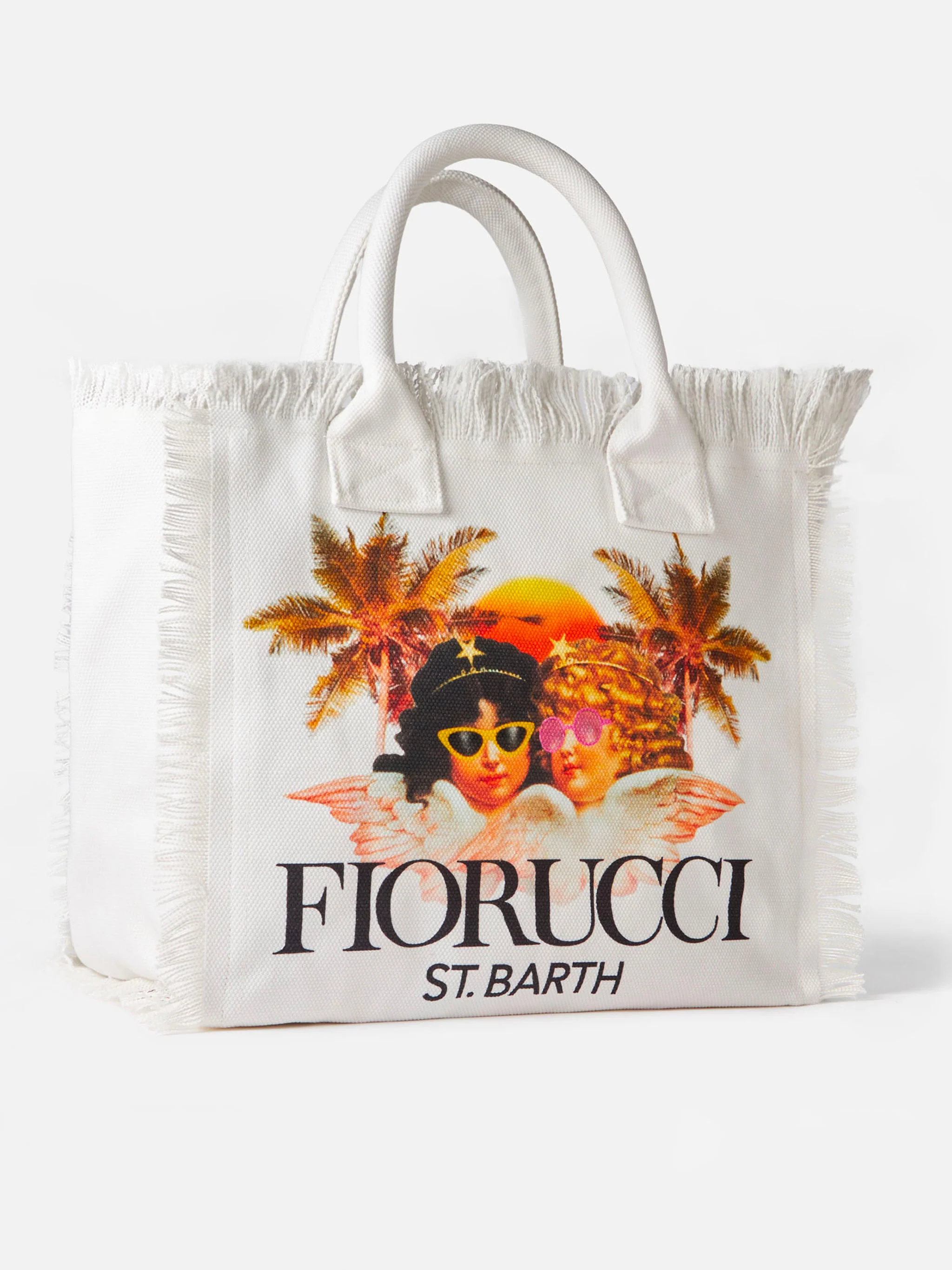 Witte canvas draagtas met effen kleur en Fiorucci Angels-print | FIORUCCI SPECIALE EDITIE | St. Barth-logo en ritsvak | MC2 Saint Barth