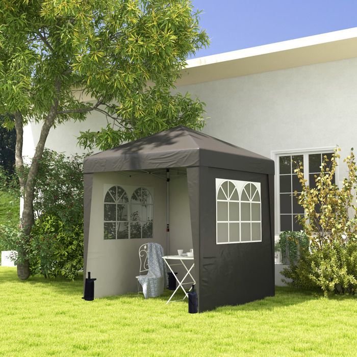 Tonnelle de jardin - Outsunny - pliante pop-up réception réglable anti-UV 3 parois 4 sacs - acier - 2x2m - gris