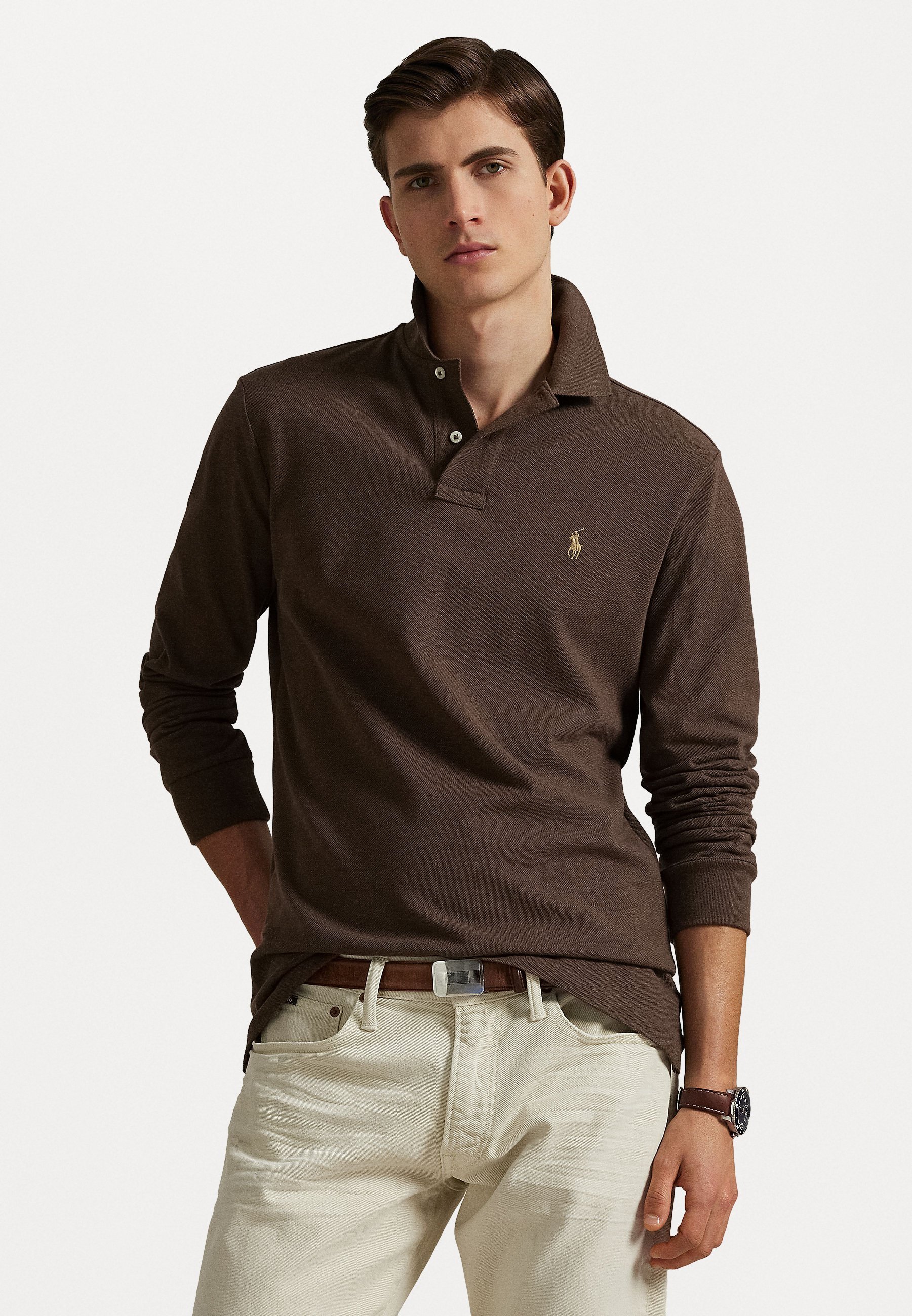 Polo Ralph Lauren CUSTOM SLIM FIT MESH POLOSHIRT - Poloshirt - nootmuskaatbruin gemêleerd