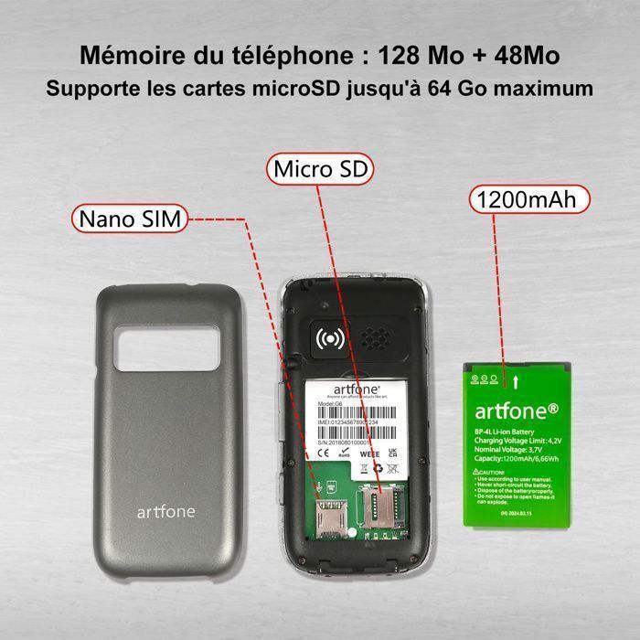 Artfone G6 4G Téléphone Clapet Portable Sénior,Grandes Touches, Bouton SOS,Radio FM,Radio FM ,Lampe Torche,Batterie 1200mAh